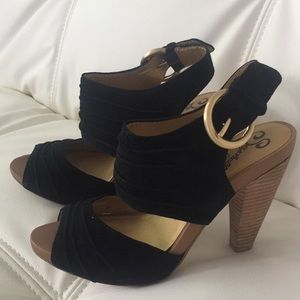Seychelles black open-toe suede heels. US 8